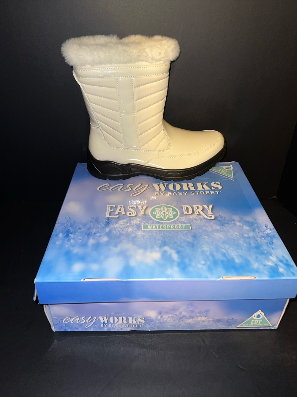 easy street Cream Faux Fur Winter Boots with Black Sole